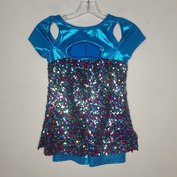 Costume Gallery Dance multicolor sequin dance outfit with shorts LC large child - Picture 3 of 6